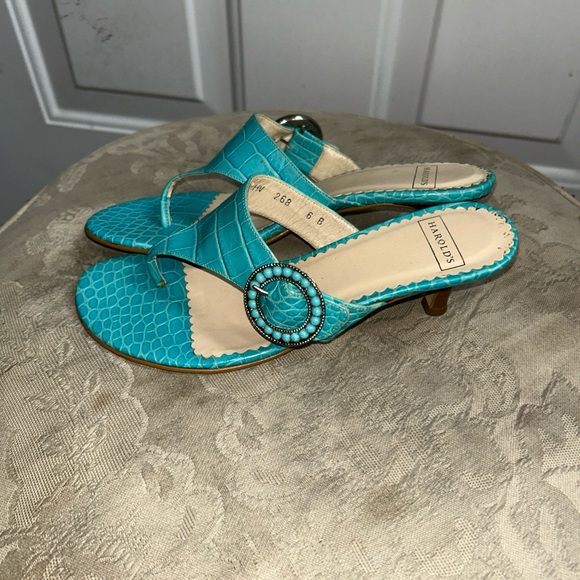 Harold's womens Turquoise 2" embossed print Sandals/Slides Sz 6B Made in italy - Picture 7 of 16
